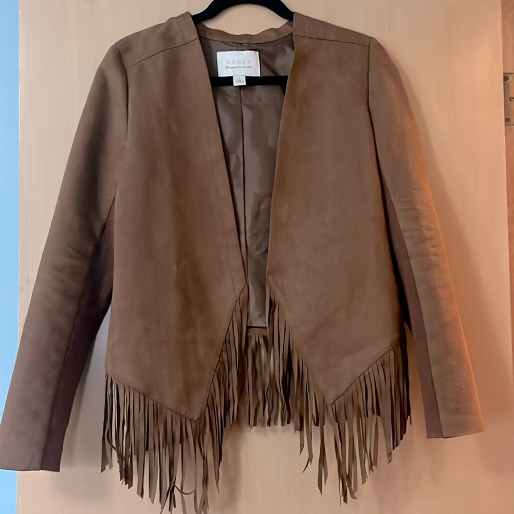 Hinge faux suede fringe jacket